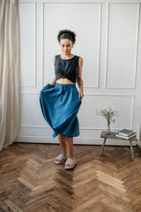 Handmade Linen A-Line Skirt: Elastic Waist Broomstick Skirt