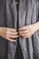 Oversized Linen Blazer with Pockets: Loose Fit Cardigan