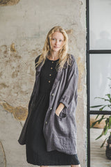 Oversized Linen Blazer with Pockets: Loose Fit Cardigan