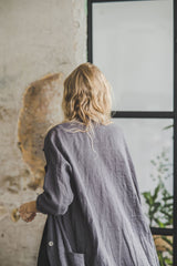 Oversized Linen Blazer with Pockets: Loose Fit Cardigan