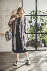 Oversized Linen Blazer with Pockets: Loose Fit Cardigan