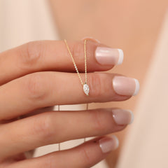 Personalized 14K 10K Solid Gold Marquise Birthstone Necklace