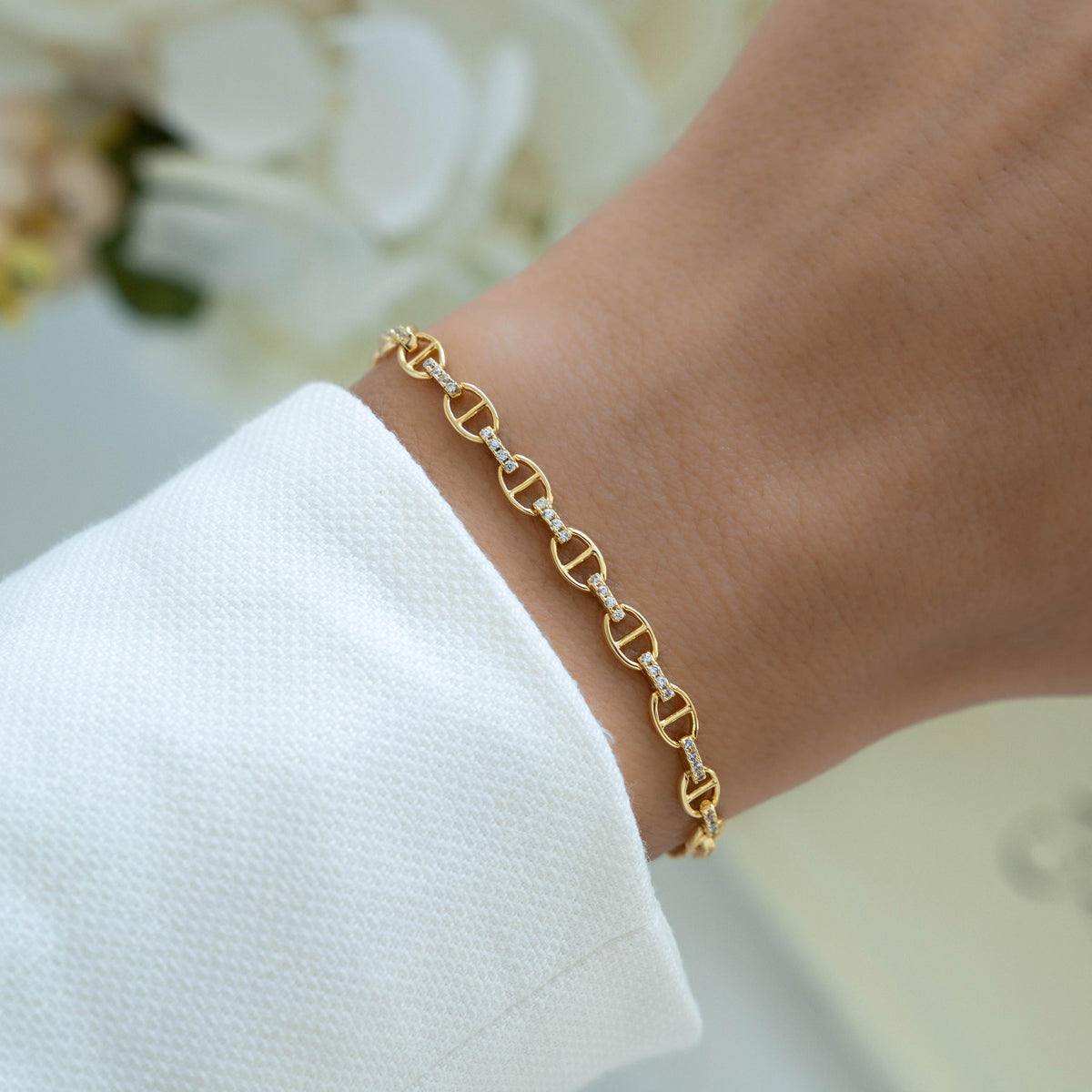 Chain Bracelet with Pave Stones