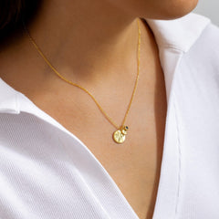 Engraved Bouquet Birthflower Necklace with Name & Birthstone, Love Charm Disc Necklace in 925 Solid Sterling Silver, Gold, Rose Gold
