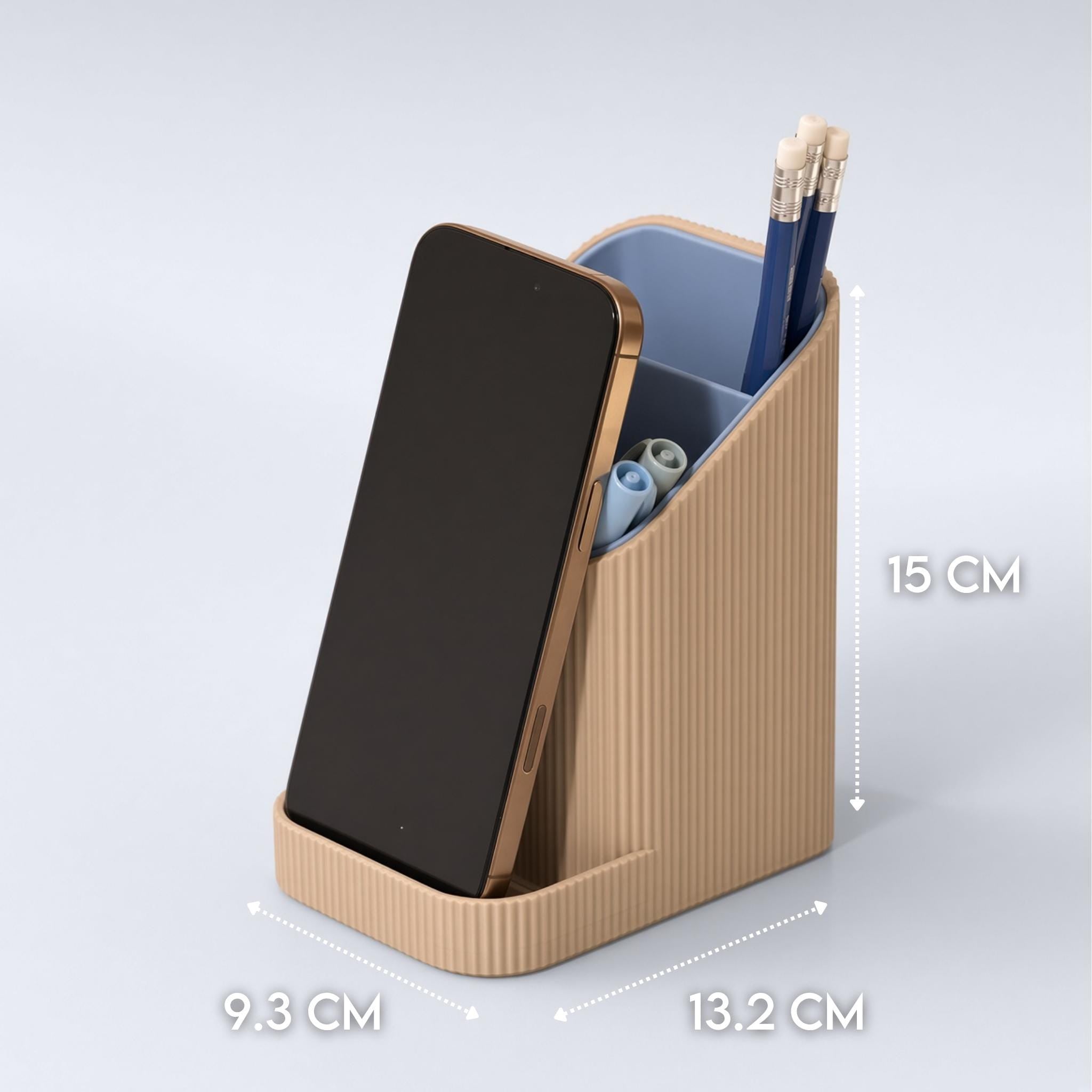 3-Compartment Desk Organizer with Phone Stand