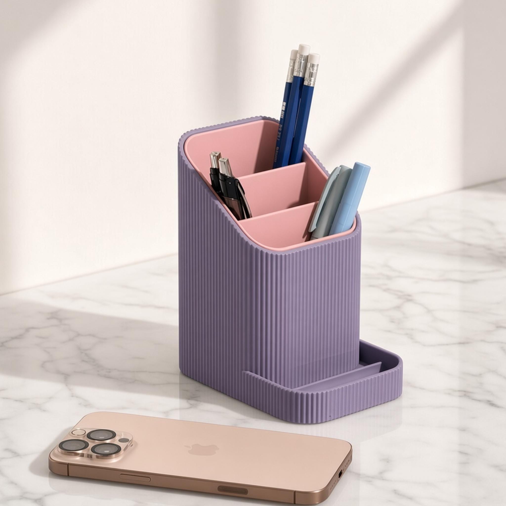 3-Compartment Desk Organizer with Phone Stand