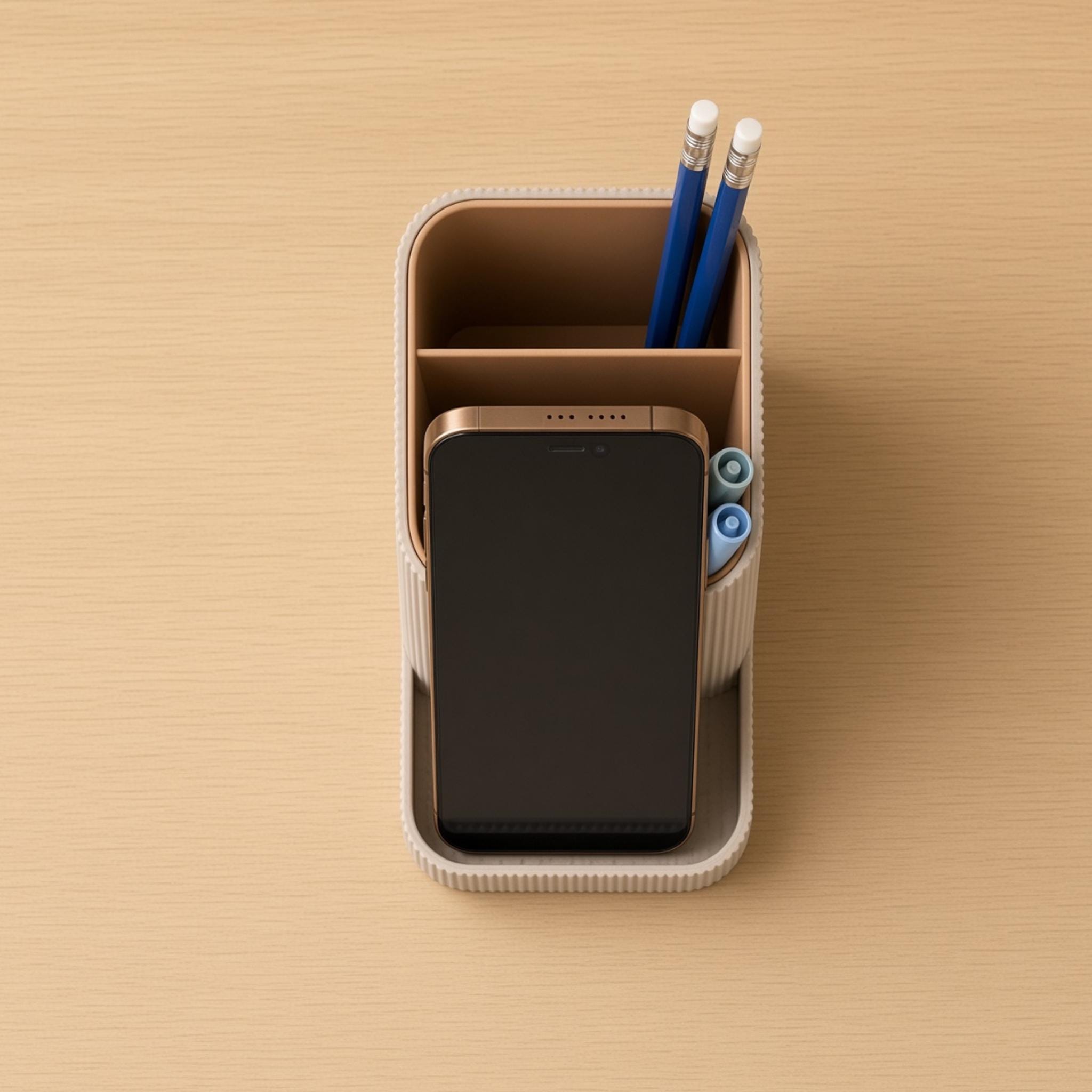 3-Compartment Desk Organizer with Phone Stand