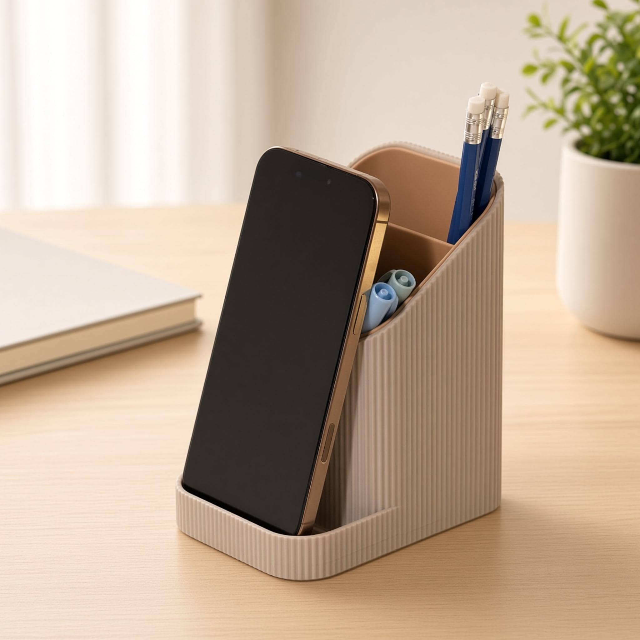 3-Compartment Desk Organizer with Phone Stand