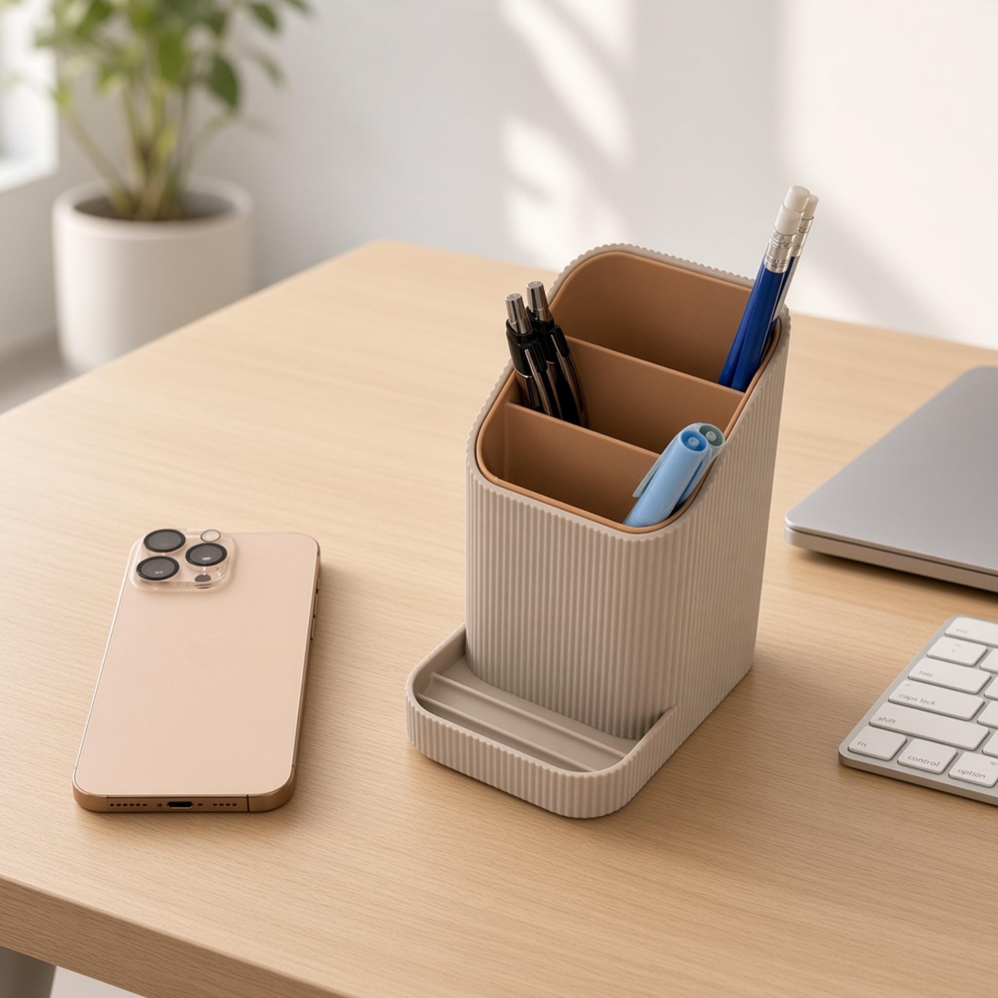 3-Compartment Desk Organizer with Phone Stand